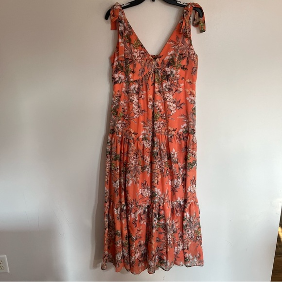Melonie Dresses & Skirts - Melonie Women's Size 10 Floral Maxi Dress V-Neck Papaya Cream Sleeveless